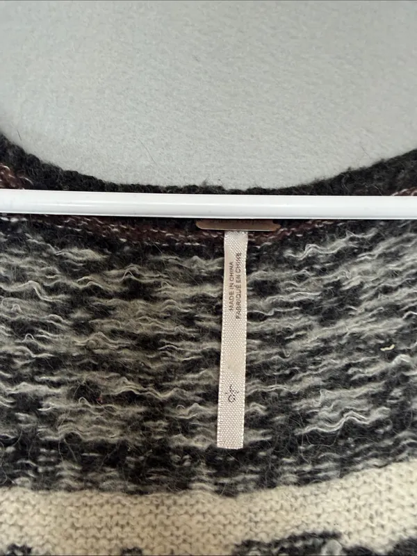 Free People Marled Knit Sweater Tunic in Black, Cream & Brown wool blend - Image 2