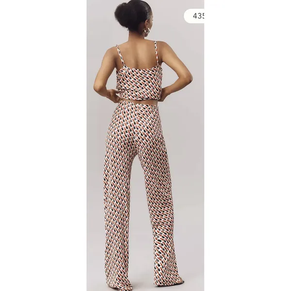 Anthropologie The Tilda Printed RED lipstick TUBES WIDE LEG PANTS Size Medium - Image 2