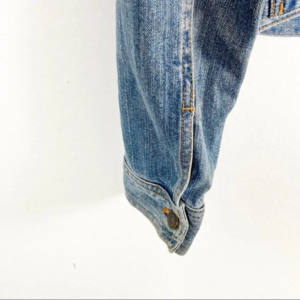 HOLLISTER Surf 1972 Light Wash Distressed Jean Jacket, Size Small - Image 6