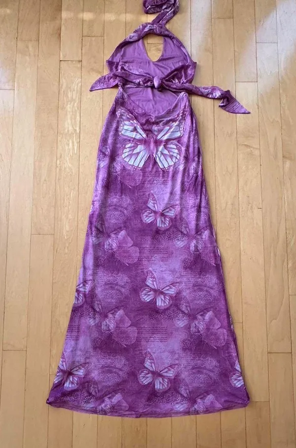 Princess Polly nathaleia purple butterfly backless halter dress - Image 5