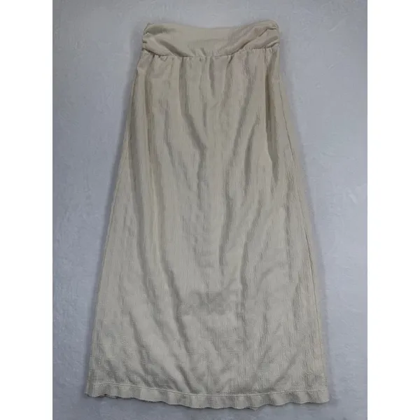 Free People Cream Textured High Rise‎ Maxi Skirt with Slit OB1670937 Size L - Image 9