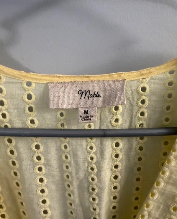 Mable Yellow Eyelet Lace Mini Dress Size M - Image 3