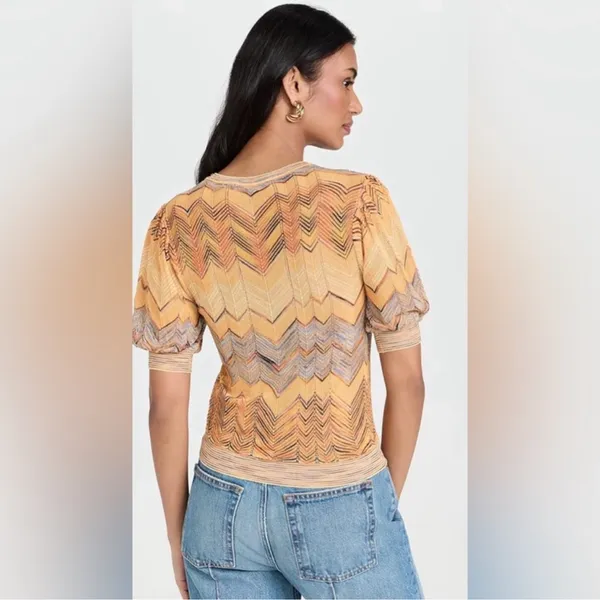 Ulla Johnson Priscilla Chevron Puff Sleeve Knit short sleeve yellow blue zigzag - Image 3