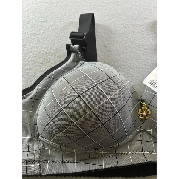 Womens Full Coverage Push Up Bra Wide Strap Padded Plunge Gray Black Plaid Large - Image 7