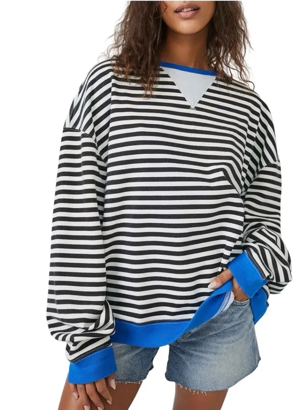 Free People We The Free Classic Striped Crew in Black Combo Black White Large - Image 2