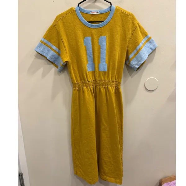 Sundry Rugby Slub Midi Dress Mustard Yellow Blue Varsity Graphic Retro‎ Sport XS - Image 2