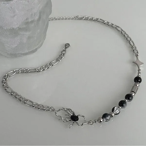 Titanium Steel Spider Crystal Beads Necklace for Men Women,Personality Punk Hip Hop Necklace - Image 3