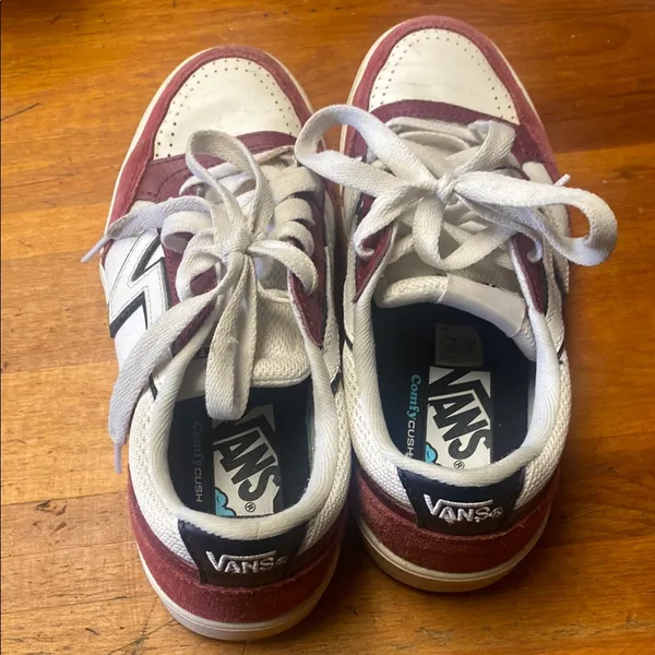 Vans Classic White and Burgundy Sneakers - Image 2