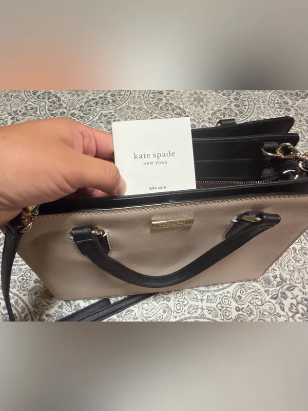 Kate Spade New York Pale Cream Pink and Black Satchel with CrossBody handle - Image 8