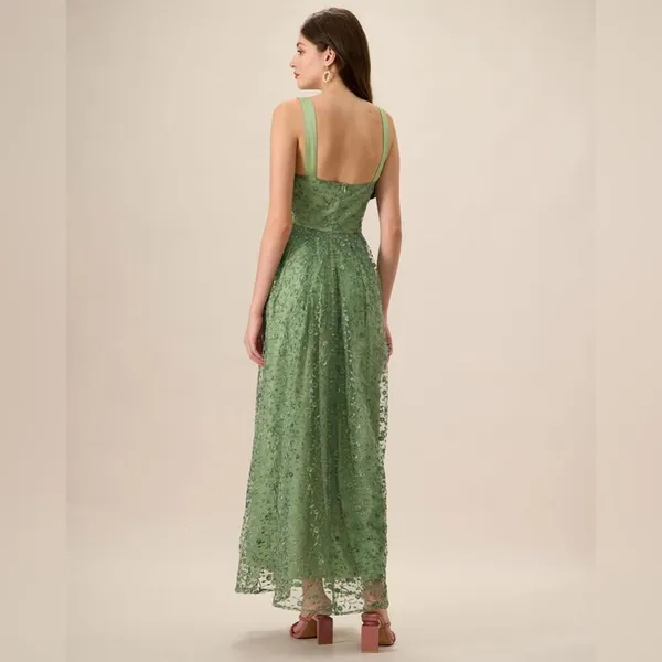 RIHOAS Women's Green Embroidery Mesh Slip Maxi Dress XS - Image 2