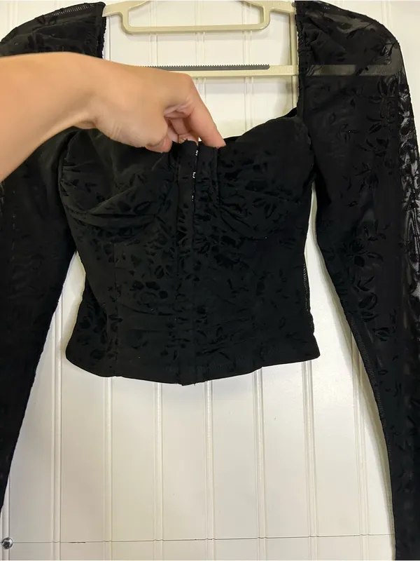 Windsor Black Long Sleeve Sheer Bustier Top Size Small - Image 3