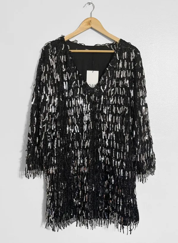 Zara Sequin Fringe Disco Party Mini Dress - Image 3