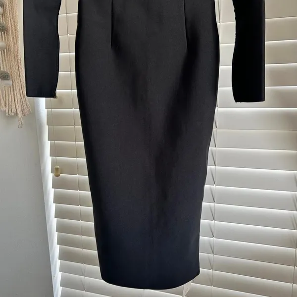 Mew Mews Black Feather Trim Maxi Dress Gown Medium Formal Cocktail Old Hollywood - Image 5