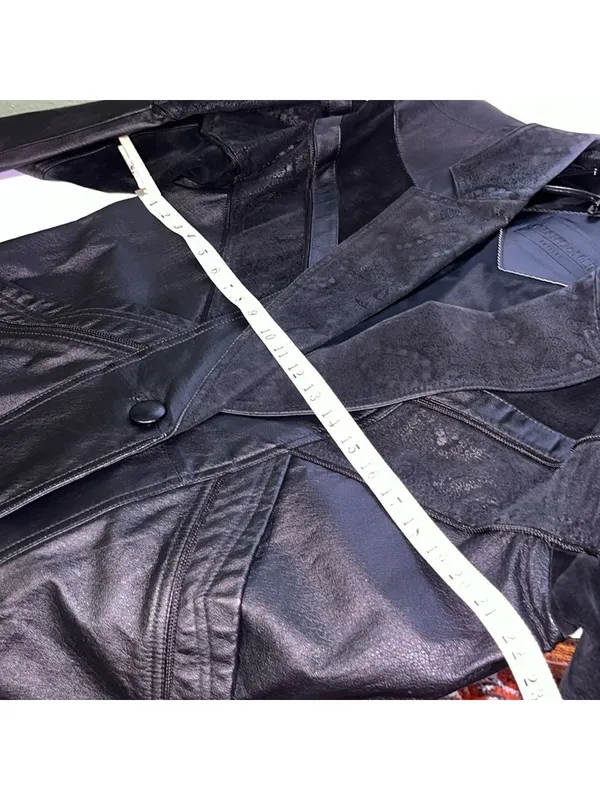 Vintage Suede Black Leather Western Mid-Length Coat Leather Jacket gorpcore - Image 10