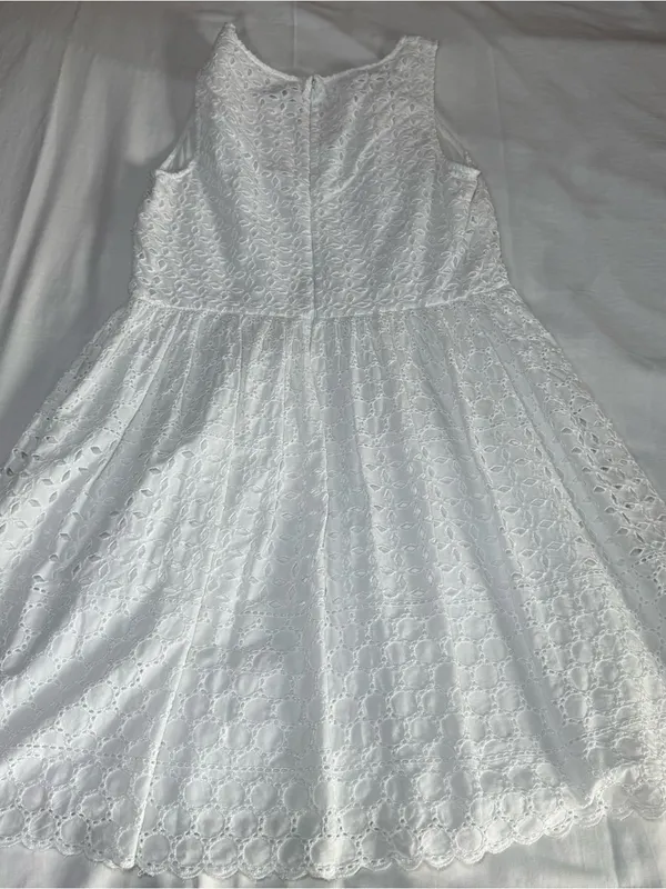 Old Navy Lined Y2K Dress Size 12 Cotton Tank Peasant Cottage core White Eyelet - Image 8