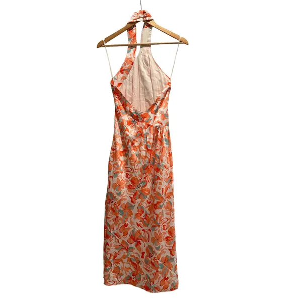 NWT All About May Orange Floral Halter‎ Midi Dress Size US 2 Vacation Open Back - Image 3