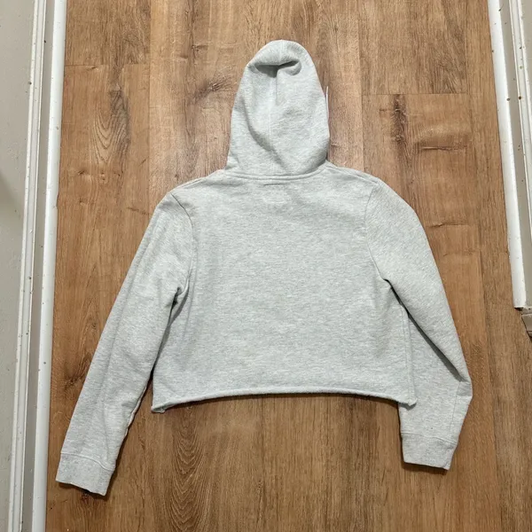 League | Women's Gray Nashville TN Cropped Striped‎ Graphic Hoodie Sweatshirt, M - Image 2