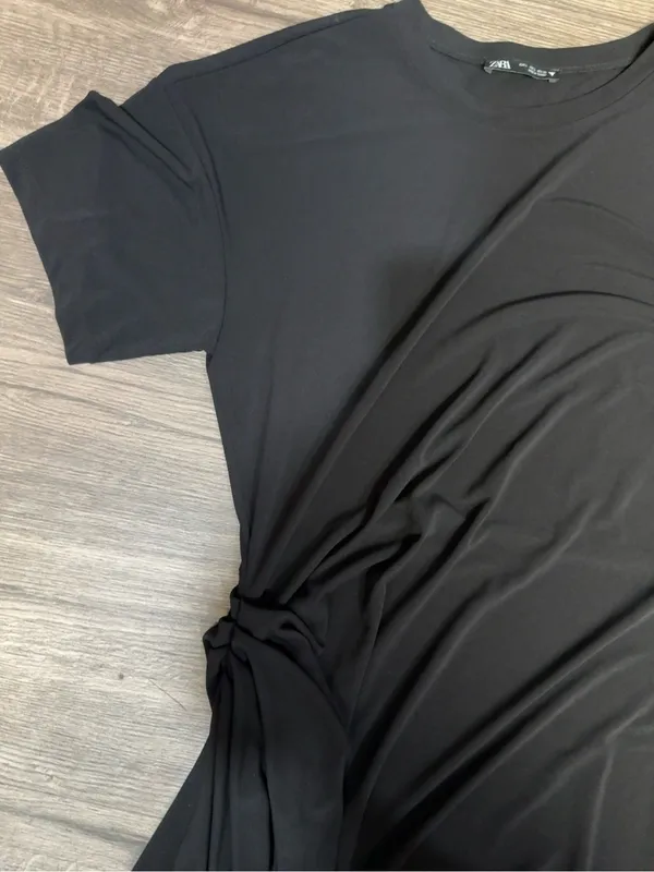 ZARA Black Draped Side Knot Midi Dress Size L - Image 7