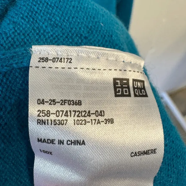 Uniqlo Cashmere Sweater Womens Large Teal Blue Crew Neck Tunic Knit 258-074172 - Image 7