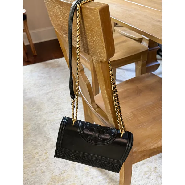 Tory Burch Black Quilted Leather Fleming Convertible Shoulder Bag Gold Hardware - Image 2