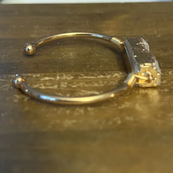 Gold tone white druzy cuff bangle bracelet - Image 7