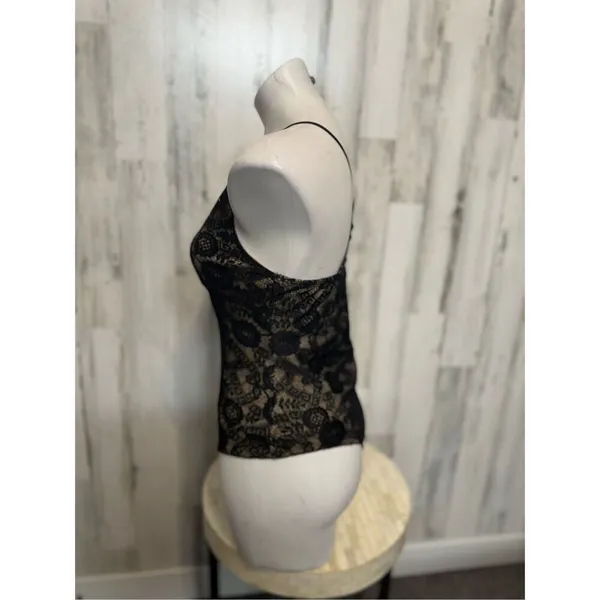 Windsor Black Lace Bodysuit Size L Sheer Floral Lace Criss Cross Back Lingerie T - Image 5
