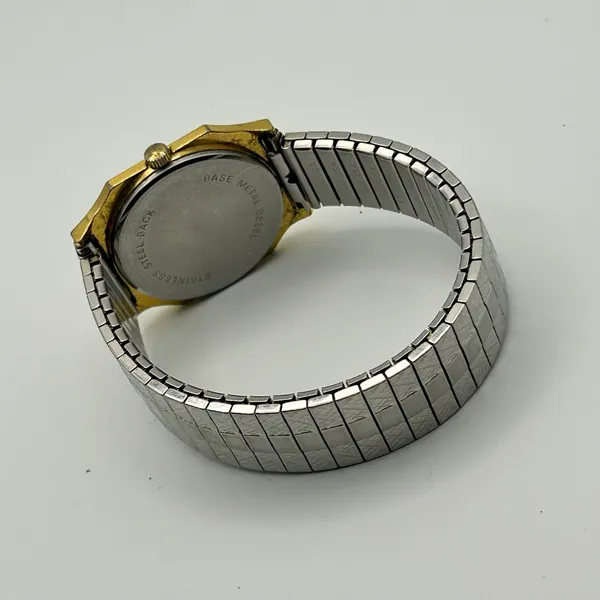 Vintage Helbros Gold-tone Plated Case Silver Stretch Band Quartz Watch - Image 5
