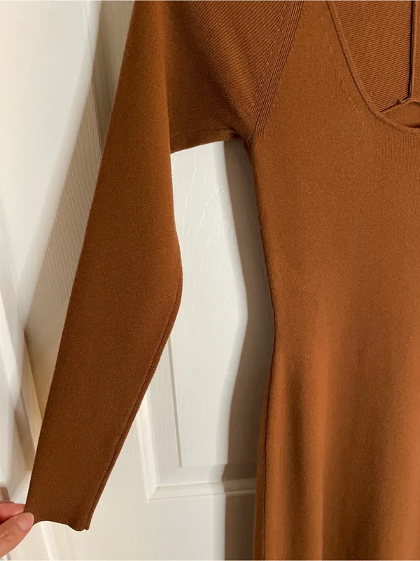 A.L.C. Long Sleeve Scoop Neck Maxi Dress in Chestnut Brown Asymmetrical Size XS - Image 6