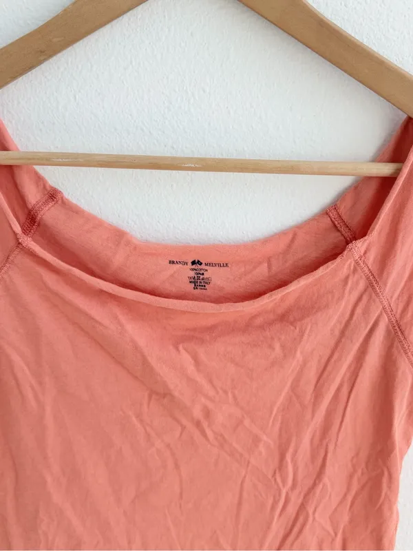 Brandy melville coral off the shoulder scoop tee - Image 3