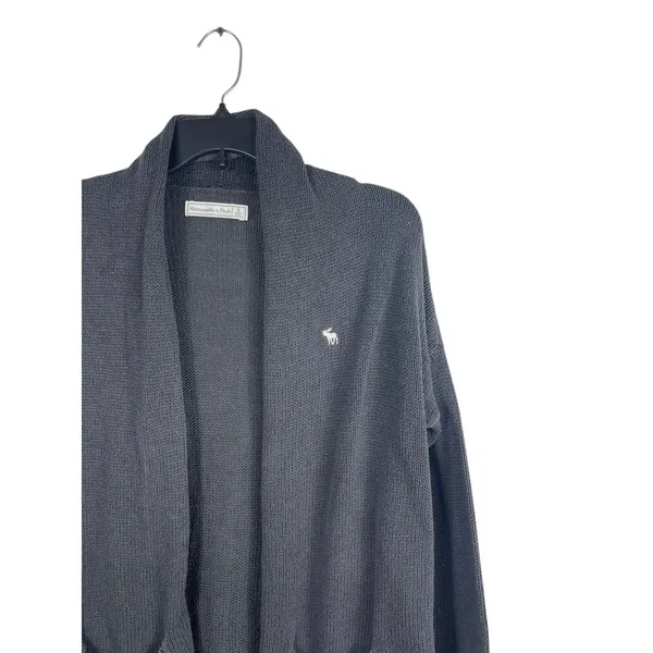 Abercrombie & Fitch Open Front Cardigan Sweater Logo Women’s Gray Shawl Collar S - Image 2