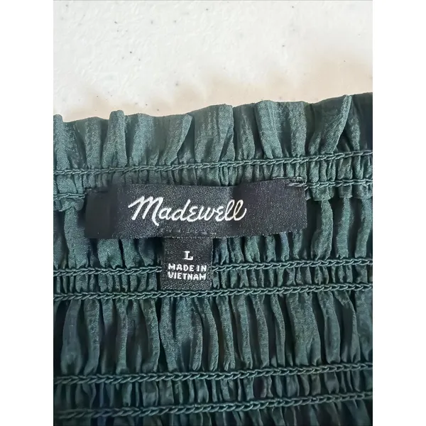 MADEWELL Womens large Lucie Bubble Sleeve Smocked Top Dark Green bohemian y2k - Image 7