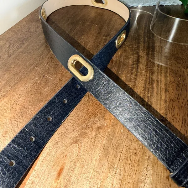 Ann Taylor Belt‎ Women M Black Grommet Textured Faux Leather Classic Timeless - Image 7