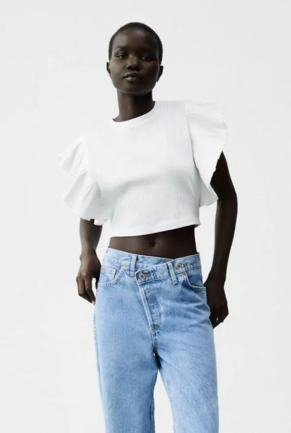 Zara Ruffled Ribbed T-Shirt - Image 3