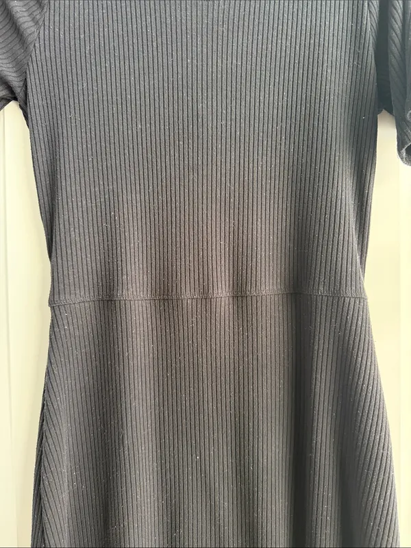 Abercrombie & Fitch Black Ribbed Fit & Flare Short Sleeve Dress - Image 2
