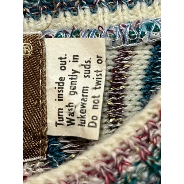 Vintage Multicolor Striped Knit Sweater 70s Boho Retro Folk Hippie Small 80s - Image 6