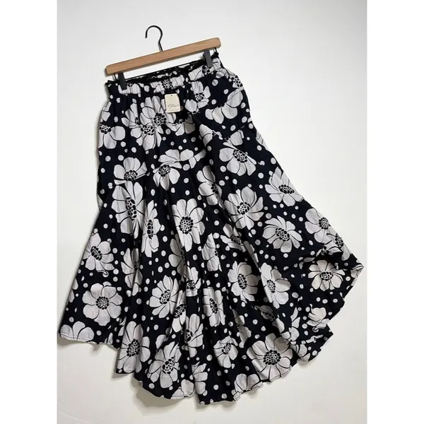 NWT!! FREE PEOPLE Poppy Printed Maxi Skirt Polka Dot Floral Black White Medium - Image 2