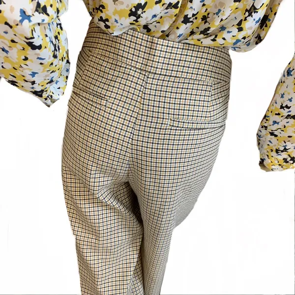 Loft Tan & Black Cropped Wide Leg Plaid Trousers (10) - Image 8