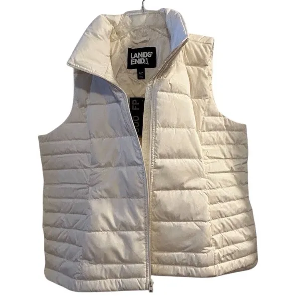 Lands’ End Women's Ivory Down Puffer Vest Size L Petite Lightweight‎ Casu… - Image 4