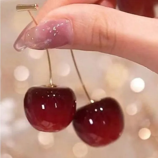 Elegant Red Cherry Drop Earrings - Image 4