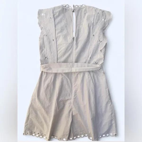 Zara White romper embroidery scalloped Large summer coastal nautical - Image 6