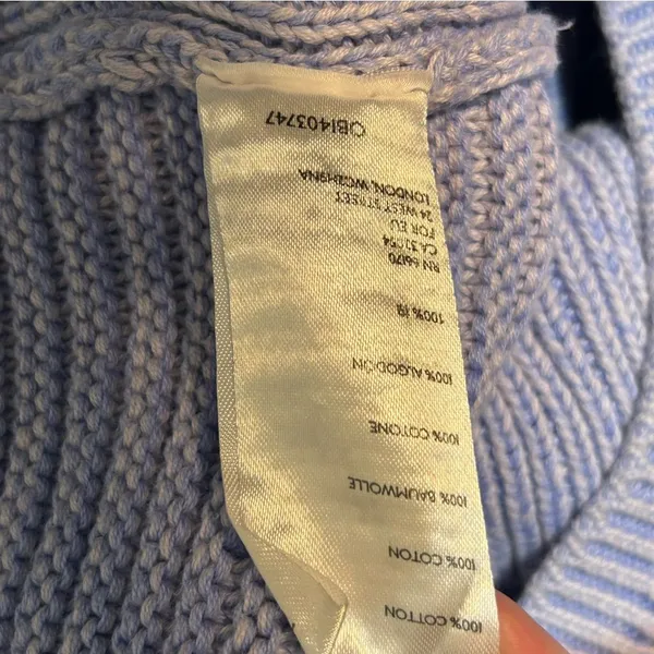 Free People When It Rains V-Neck Cotton Knit Sweater Blue Size Medium - Image 8
