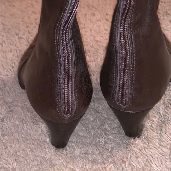 Prevata Brown Diana Leather Croc Heeled Boots - Image 5