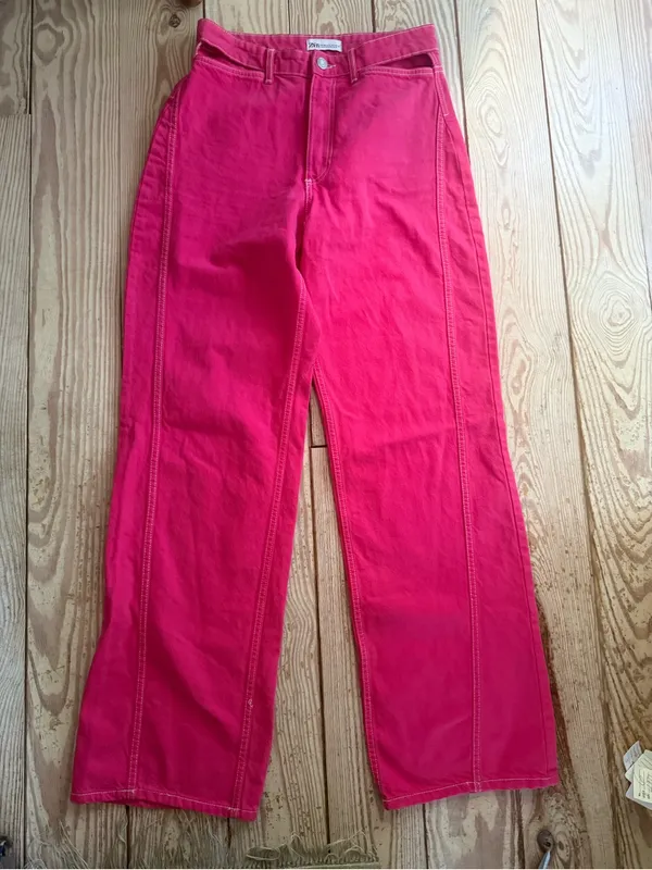 Zara Hot Pink Contrast Stitch Pants size 6 - Image 3