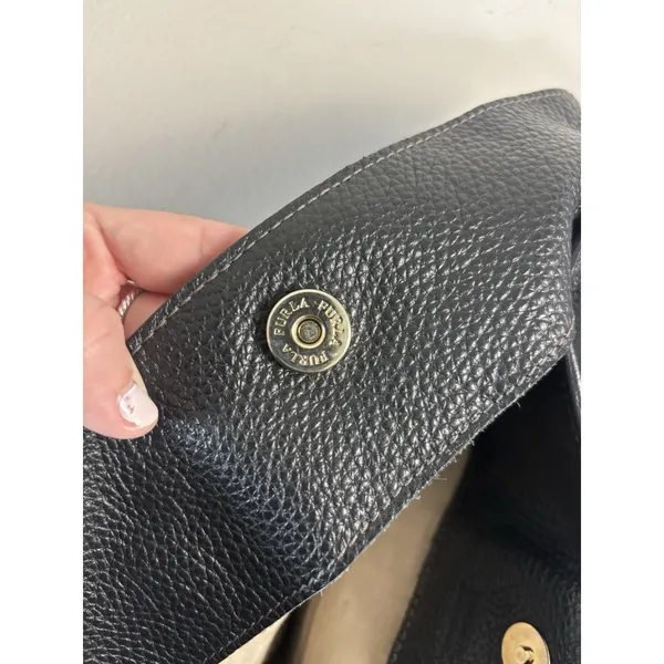 Furla Black Pebbled Leather Large Tote Bag Gold Hardware F Lock Charm - Image 8