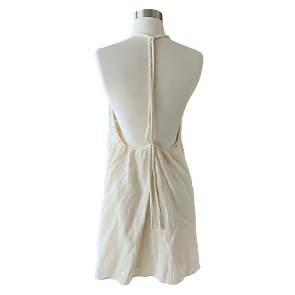 ZARA Mini Dress with Studs Sleeveless V-Neck Braided Straps Ecru White XL NWT - Image 4