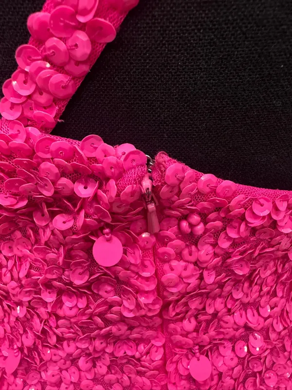 Sherri Hill 54330 Neon Pink Sequin One Shoulder Gown High Slit Women's Dress - Image 8