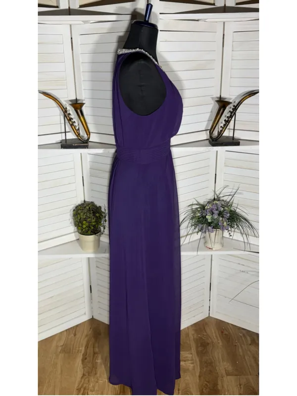 Vintage Y2K chiffon maxi dress prom formal beaded pearls open back whimsigoth M - Image 3