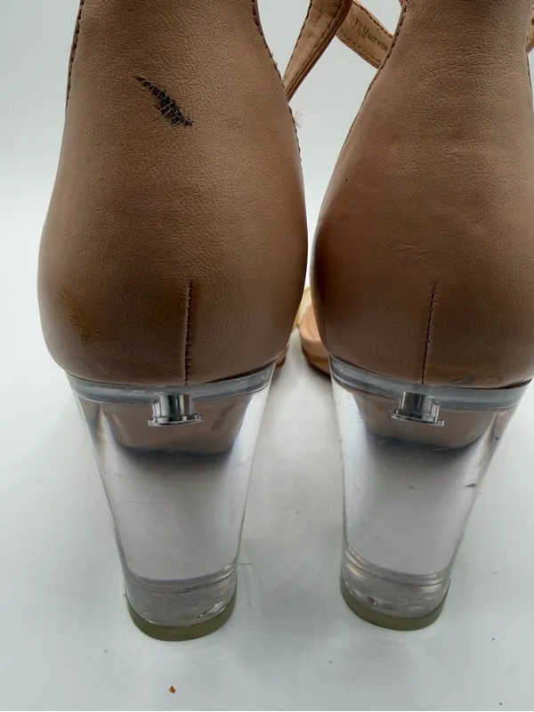 INC Kivah Clear Strap Block Heel Sandals 7.5 Nude Lucite Wedding Y2K - Image 8
