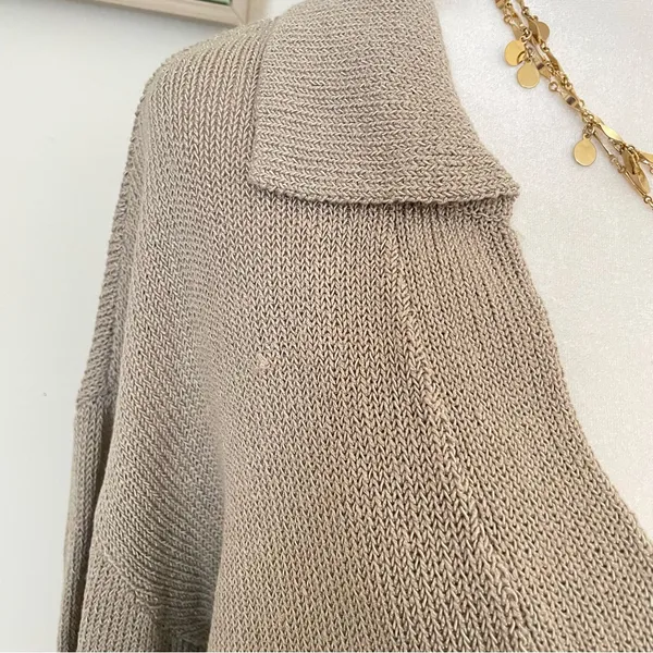 Meshki Carlota Collared Knit Cropped Jumper Sweater in Taupe Size Medium - Image 6