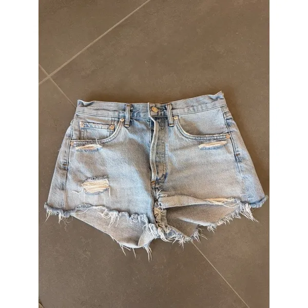 AGOLDE Parker Distressed Cut Off Denim Shorts Bitter Womens Size 25 - Image 4
